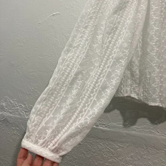ZARA Long Sleeve Button Down Crop Top Eyelet Embroidered Semi sheer White M - Picture 9 of 11